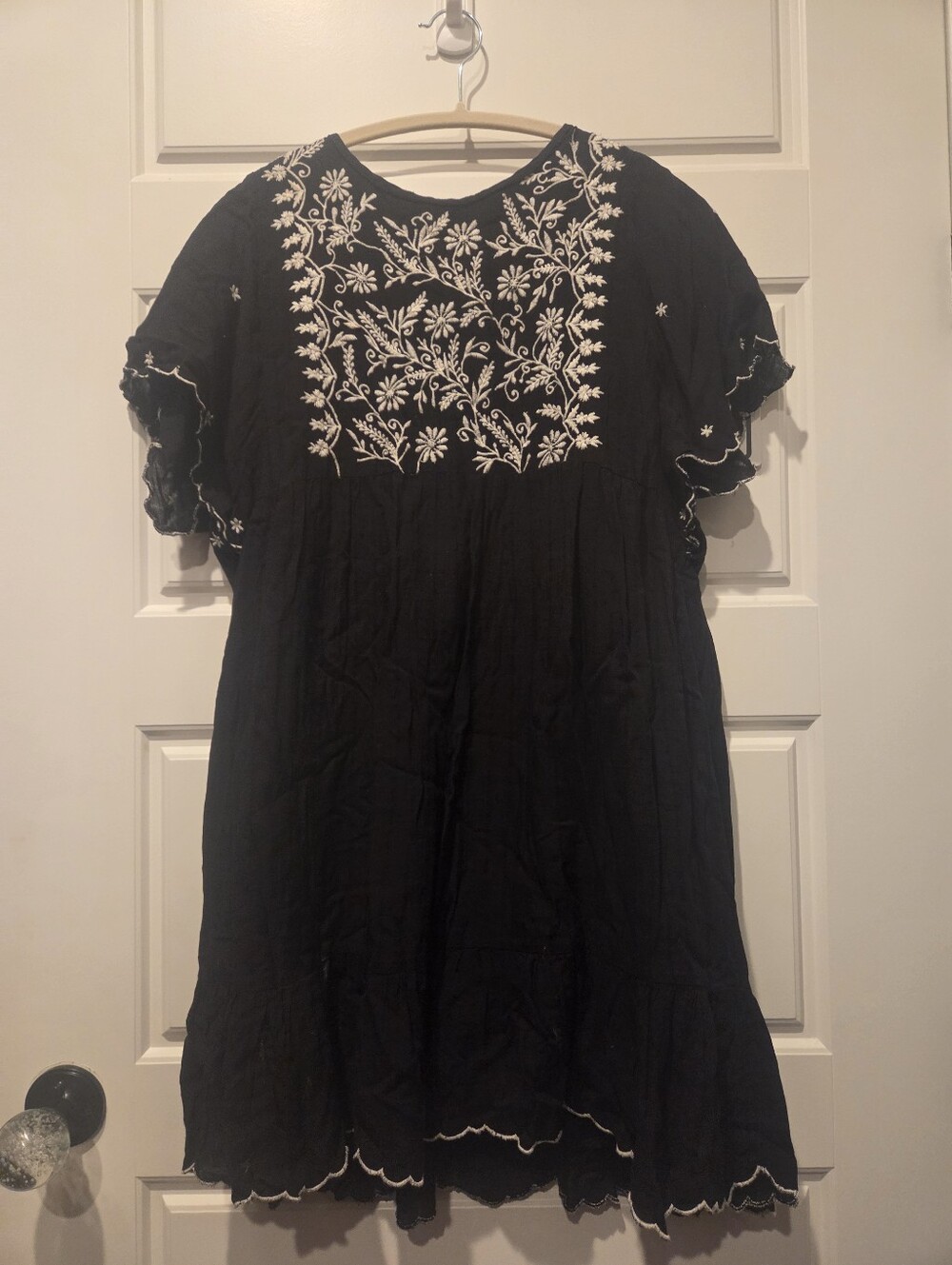 Zara Black and White Floral Embroidered Boho Romper
